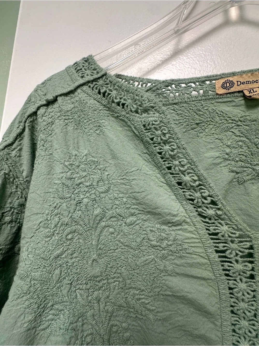 Democracy Sage Green Crochet-Trim Peasant Tunic - Picture 6 of 10